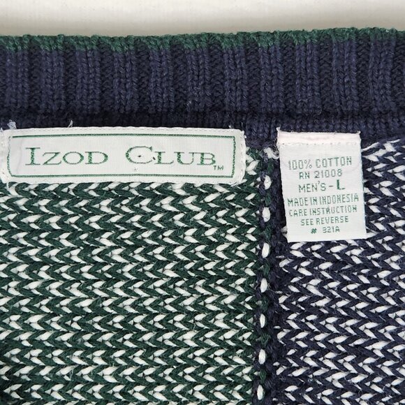 Izod Club Mens V Neck Sweater Size L Green Blue - Picture 3 of 8